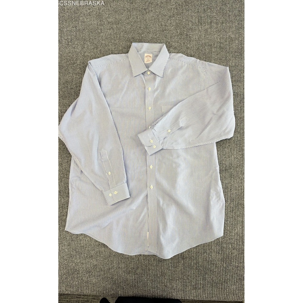 Brooks Brothers Men's 346 Regular Fit Non-Iron Blue White Stripe Shirt 18 4/5